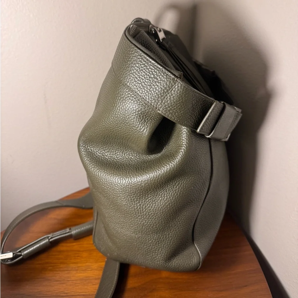 AllSaints Olive Green Textured Leather Backpack